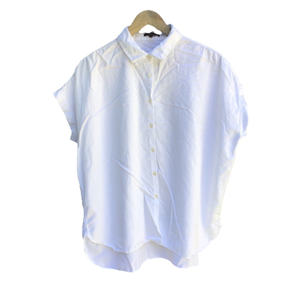 Quince Vintage Wash Tencel Camp Shirt White Women's XL Short Sleeve Button Front